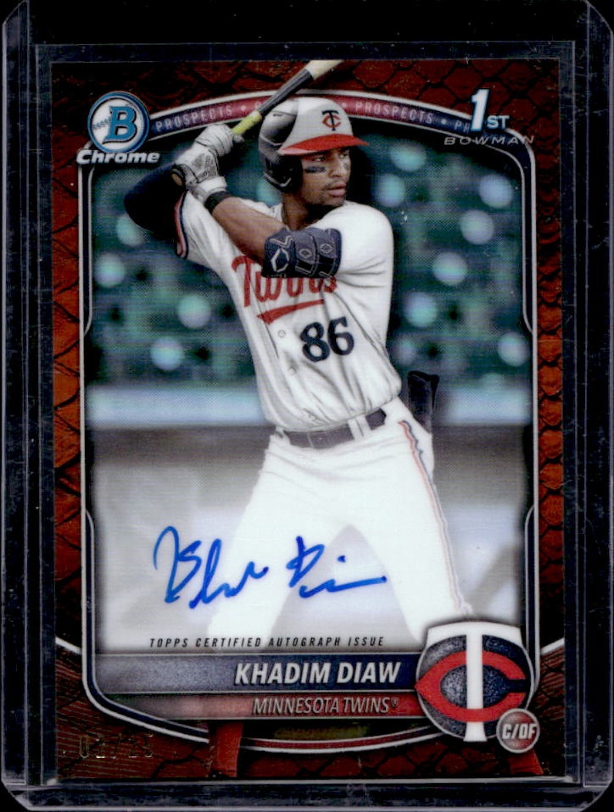 2025 Bowman Khadim Diaw Chrome Auto Reptilian Orange Refractor 1st #2/25