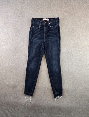 AYR The Riser Jeans Womens Size 26 Blue Dark Wash Raw Hem Stretch Denim Fray