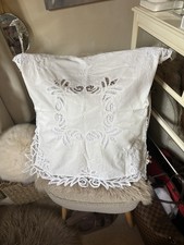 Antique/Vintage Whitework Embroidered Pillow Sham Lace Trim Bed Cushion Cover