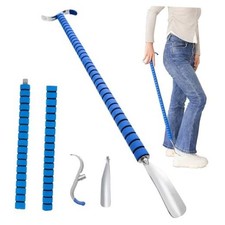 Metal Long Shoe Horn with Dressing Stick - Handle for Seniors - Long Handle