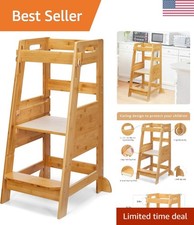 Natural Bamboo Toddler Step Stool - Adjustable, Safe, and Stylish Kitchen Helper