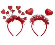 2 PCS Valentines Day Heart Headbands Red Head Bopper Sequin Costume Party Props