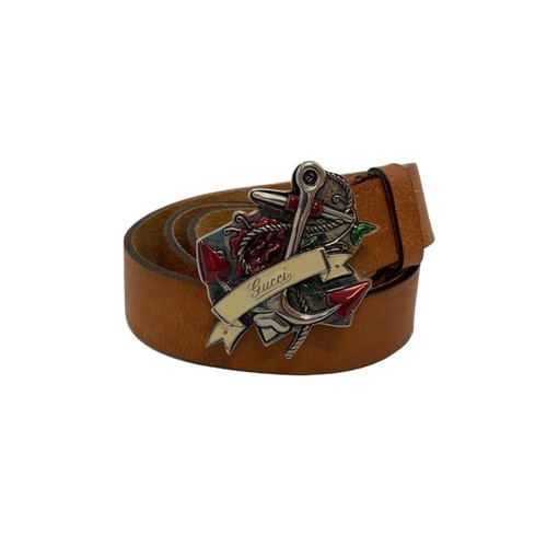 Used GUCCI◆Belt/Leather/CML/Plain/Men's/211576