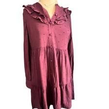 embroidered Dots Ruffle Collar Tiered Mini Dress SmPET NWT prairie boho cottage
