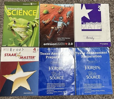 Lot Of 6 ~ 3rd & 4th Grade Workbooks Science Math & Test Prep Texas Journeys 