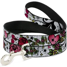 Dog Leash Mom & Dad CLOSE-UP White WIDE 1.5"