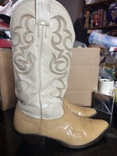 Vintage Nocana Lizard Skin Cowboy Boots Size 8.5 Beige Made In USA