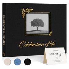 Funeral Guest Book for Memorial Service, Linen Celebration of Life Registry G...