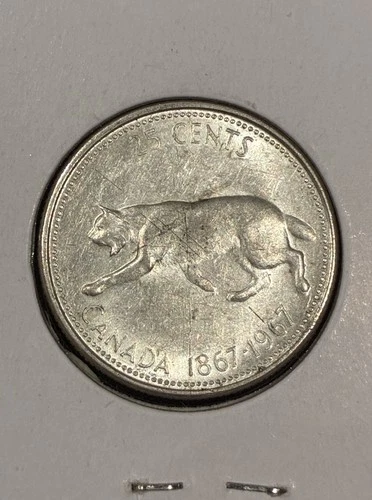 1967 Canada Silver Quarter 25 Cents Bobcat Centennial .800 Fine Coin VF