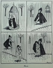 Raymond Peynet: The Rain, Humorous Signed Engraving, 1943