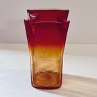 Blenko SIGNED 2002 Crackle Glass Paper Bag Vase Tangerine Red Amberina Vintage