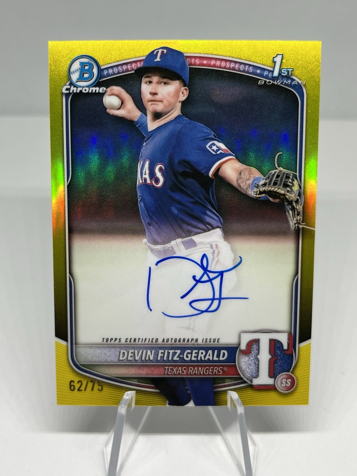2025 Bowman Chrome Devin Fitz-Gerald 1st Yellow Refractor Auto /75 #CPA-DF Card