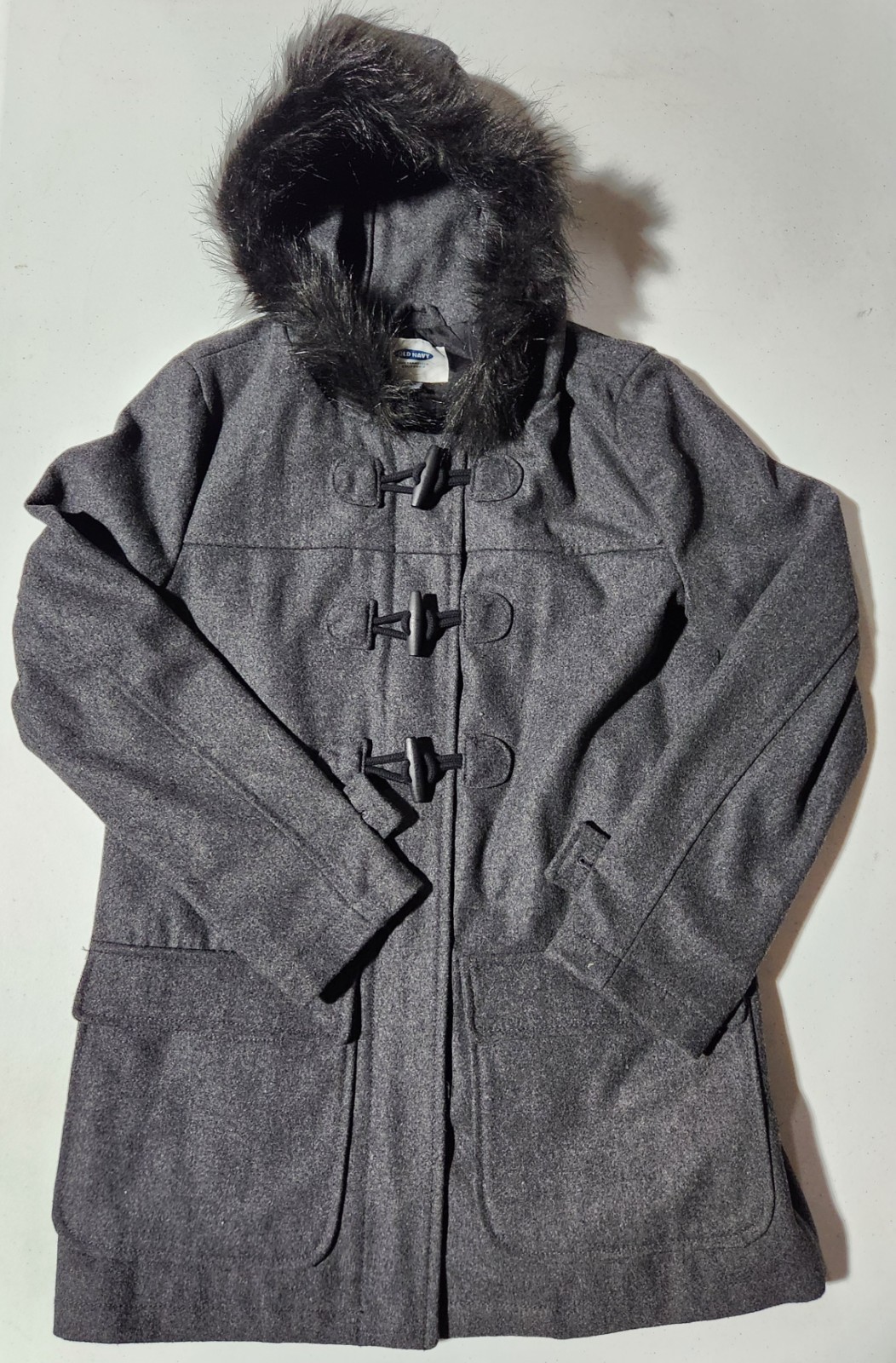 Old Navy Womens Gray Wool Blend Jacket Small Faux Fur Zip Toggle Button NWT