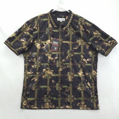 NEW Suslo Couture Polo Shirt Mens 2XL Greek Key Pattern Stretch Tech Baroque