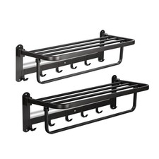 2 Tier Wall Mounted Towel Rack Adjustable Towel Holder Bathroom Storage Shelf