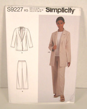 Simplicity 9227 Single-Button Jacket Pull-On Pants Misses' 8-16 Pattern Uncut