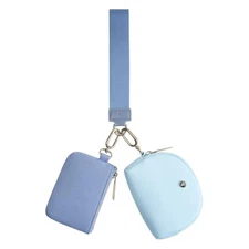 KeyChain Wallet Wristlet Wallets For Women Mini Zip Dual Pouch light blue+blue