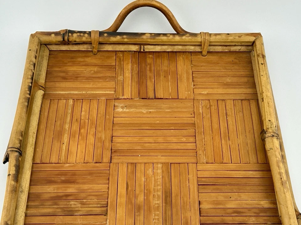 VTG Burnt Bamboo Rattan Serving Tray 11½″×9½″ Tortoise Finish Boho 1960s Tiki - Image 2 of 4