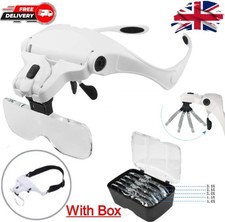 Magnifying Glass Headset 2 LED Light Head Headband Magnifier 5 Lens With Box