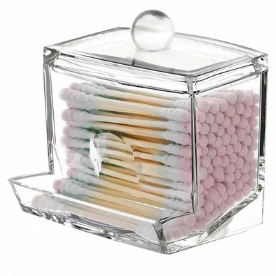 Transparent Cotton Swab Holder Box With Lid Bathroom Storage Dispenser Jar - Image 1 of 4