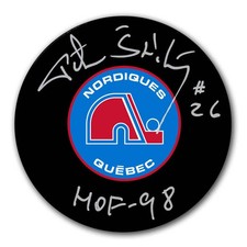 Peter Stastny Quebec Nordiques Autographed & Inscribed Puck - Logo