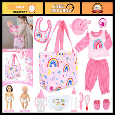 13 Pcs Baby Doll Clothes & Accessories Set for 14-18" Dolls - Feeding, Diaper Ba