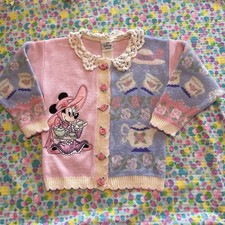 Vintage 90s Disney Store Girls 5/6 Knit Cardigan Sweater Minnie Mouse Pink Tea