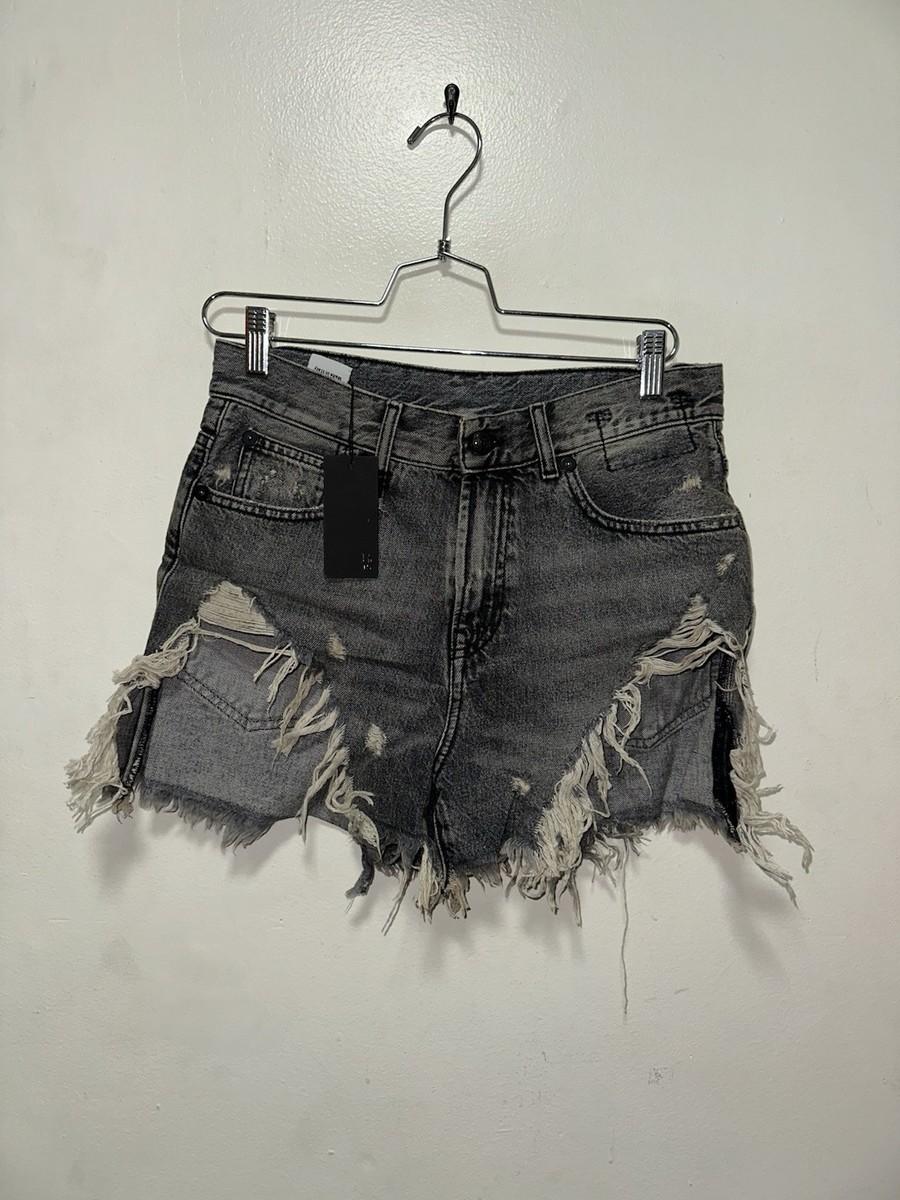 NEW R13 Shredded Slouch Whiskered Denim Shorts Size 27 Black Made