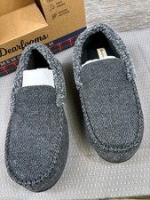 Dearfoams Slippers Shoes Mens Sz M 9-10 Black Herringbone Moccasin Memory Foam