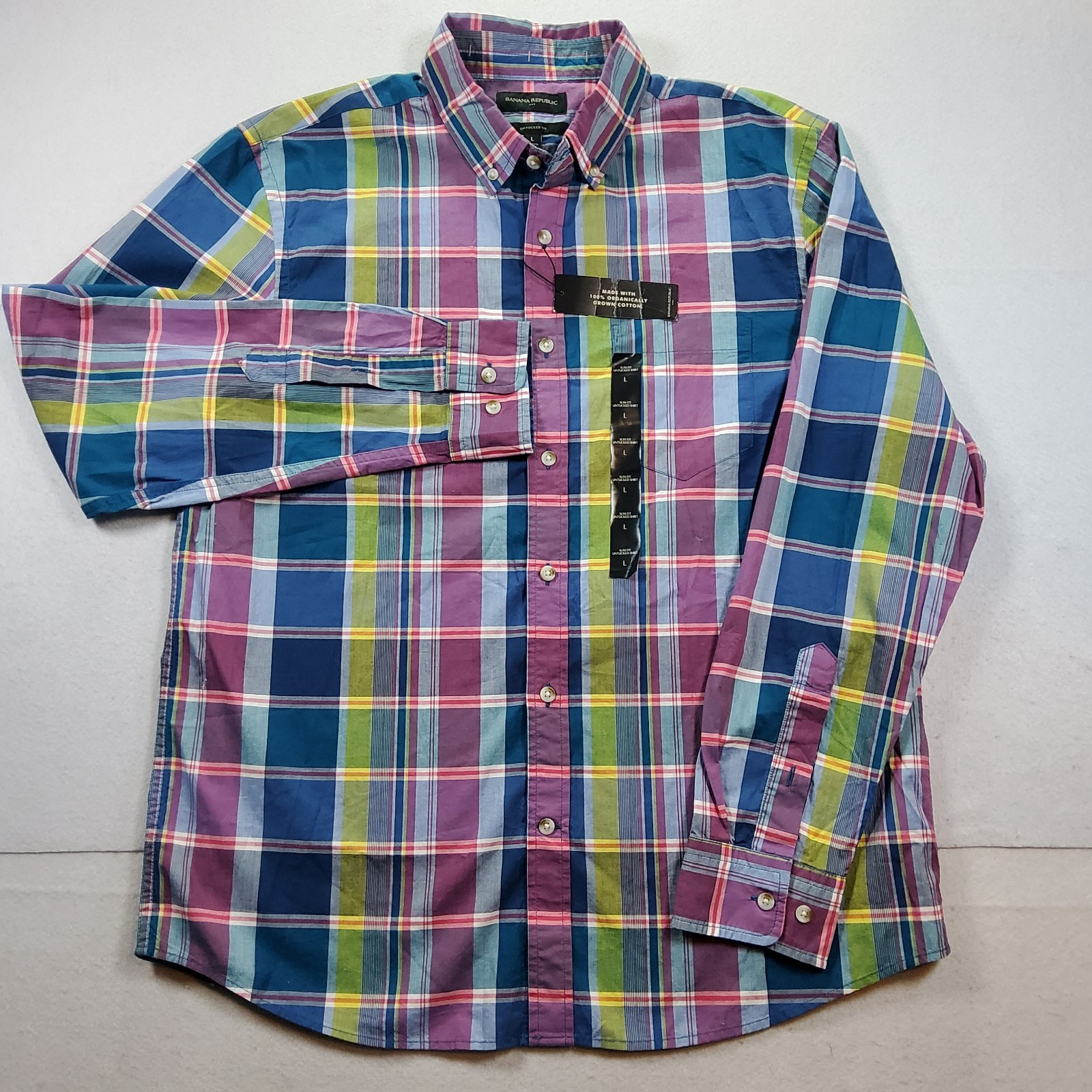 Banana Republic Men's Long Sleeve Button-Up Untucked Fit Large Multicolor Plaid