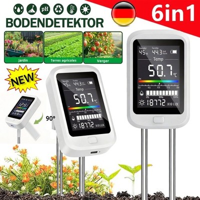 6 in 1 Bodentester Messgerät Bodenmessgerät Feuchtigkeitsmesser mit LCD-Display