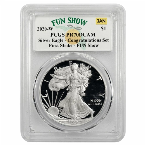 2020W American Silver Eagle $1 First Strike Fun Show PCGS PR 70 DCAM