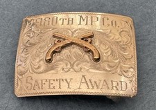 Vtg 1970s 980th Mp Co. Army Military Police Sterling Silver Safety Belt Buckle Vtg 1970s 980th Mp Co. Army Military Police Sterling Silver Safety Belt Buckle