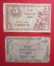 Serie 1948: 5 Deutsche Mark , + 1 Deutsche Mark (B-Stempel)