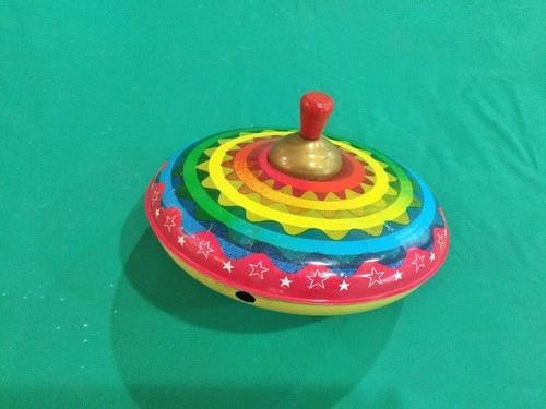 VINTAGE J. Chein Metal Tin Spinning Top Toy - TESTED - WORKING