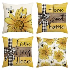 Home Sweet Home Bee Sunflower Throw Pillow 18" x 18" Pack of 4 Yellow/White