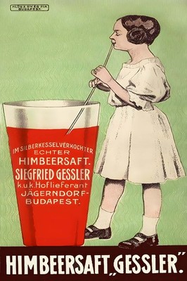 Vintage 1920s Himbeersaft Gessler Poster - 24x36  Rare Reprint   !