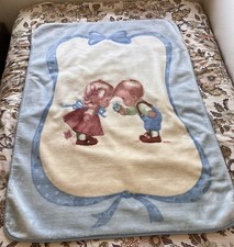 BABY BLANKET BLUE BOW GIRL AND BOY SOFT PLUSH MINKY CRIB/STROLLER BLANKET