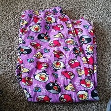 Angry Birds Kids Pajama Pants Purple Fleece Elastic Waist XL Sleepwear Bottoms