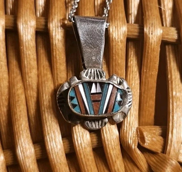 Vintage Zuni Inlay In Native American Necklaces & Pendants for