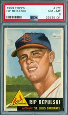 1953 Topps Baseball PSA 8 #172 Rip Repulski stunning quality excellent centering