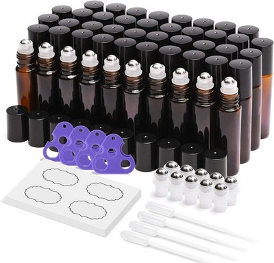 48-Pack Essential Oil Roller Bottles 10ml, Empty Bottles with Stainless Steel Ro