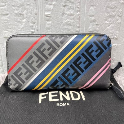 Fendi Brown Black Logo Flap Wallet Snap Clutch Credit Card excellent gift