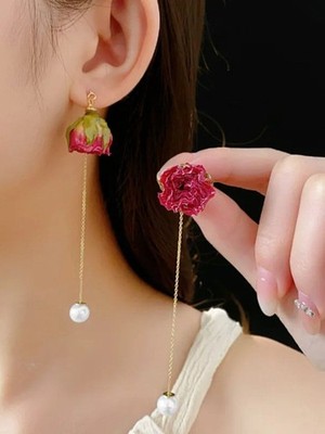  Romantic Rose & Pearl Drop Earrings Gold Tone Dangle Floral Jewelry