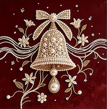 Christmas Bell Pearl Luxury Diamond Art Kit 12 x 12 Inch DIY Craft