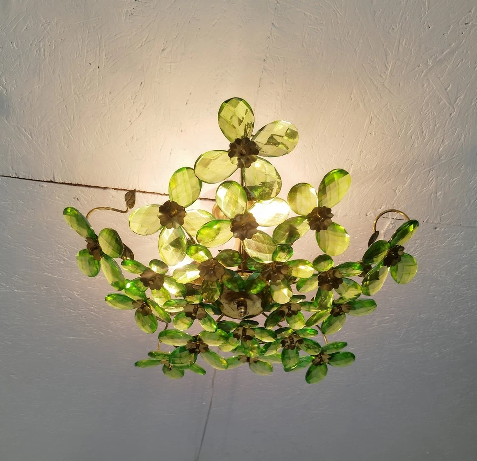 Lámpara colgante de techo con iluminación de color azul vintage de cristal Foto 4 de 4