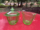 Jeanette Glass Company Green Depression Glass Creamer And Sugar  / Adam Pattern
