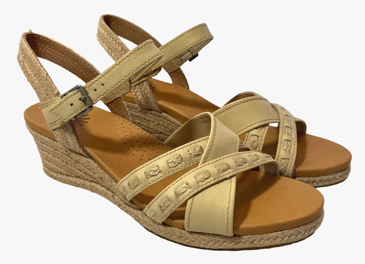 Sandali da donna UGG Mairi marrone chiaro espadrilla zeppa cinturini taglia 9 in perfette condizioni
