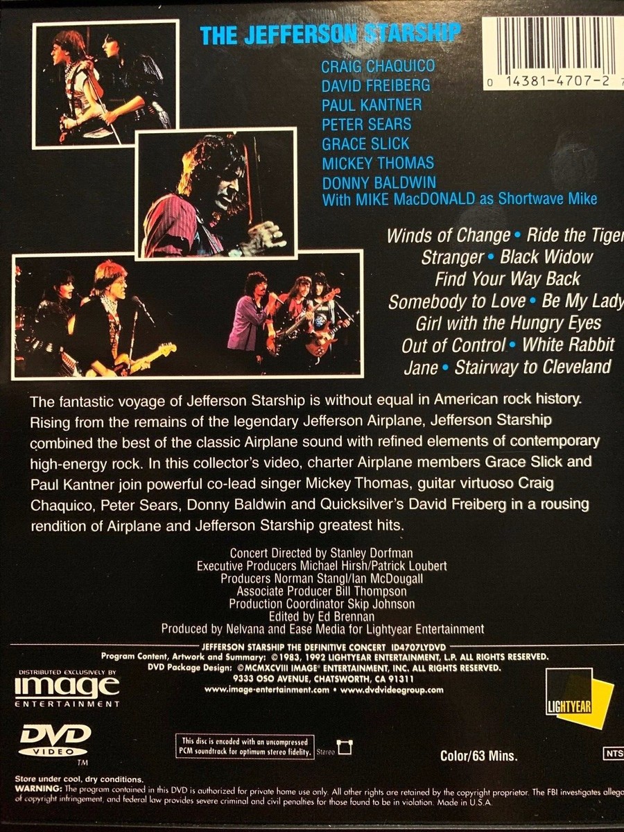 Jefferson Starship Concert　DVD Jefferson Starship - The Definitive Concert (DVD, 1998) for sale