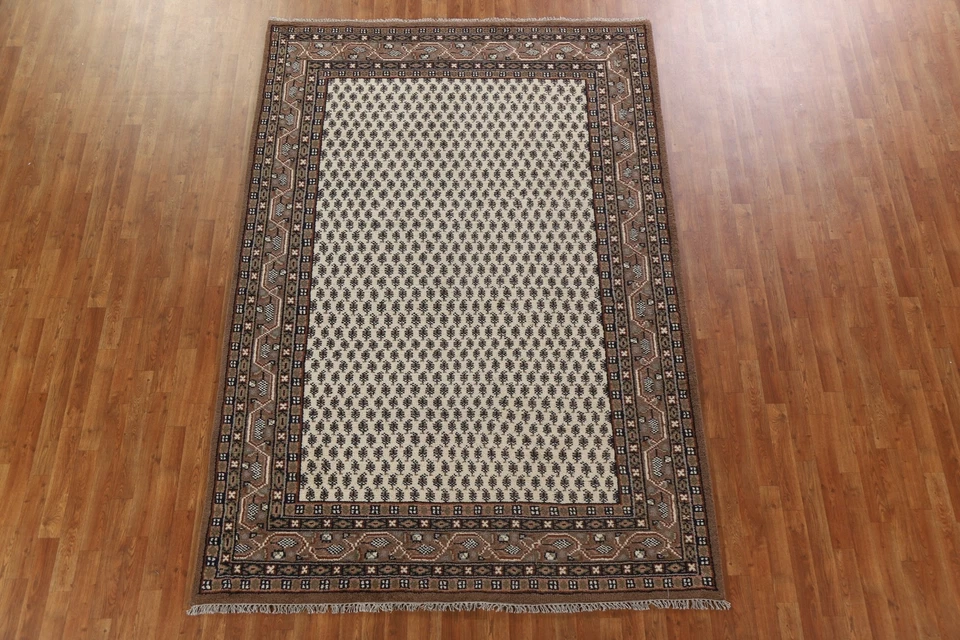 Alfombra Botemir Indian 7x10 diseño simple anudada a mano marfil/marrón felpa gruesa Foto 3 de 4